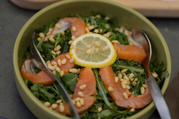 Citrus arugula salad. Grapefruit and pine nut arugula salad
