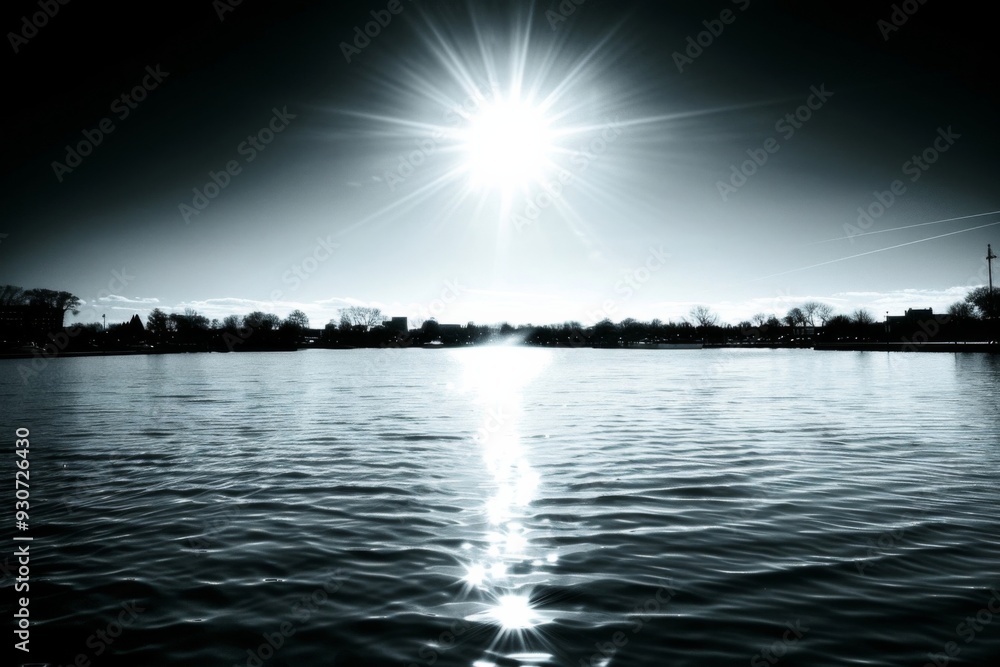 Wall mural an image of a serene moonlit lake surrounded by trees, with the moon's reflection shimmering on calm
