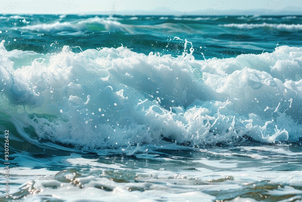 Canvas Prints A close-up view of a wave breaking on the ocean surface, ideal for use in scenes where a sense of calm and serenity is needed