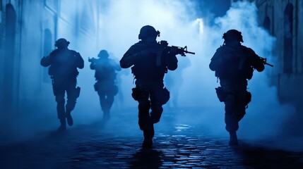 Intense SWAT Team in Action: Members Preparing for Mission with Full Gear