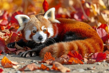 An image featuring a red panda with its distinctive bushy tail, its endearing appearance evoking a...