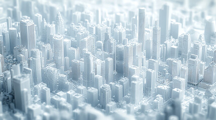 Monochrome Sim City: Aerial 3D Render of an Entire City. Generative AI