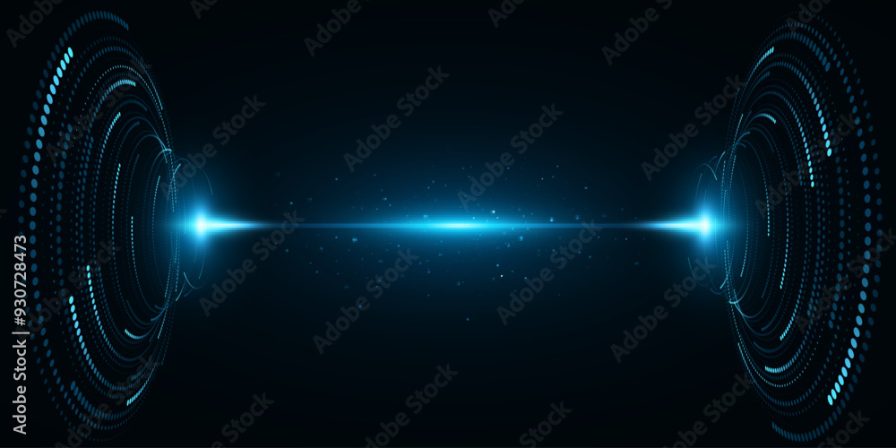 Aufkleber digital circles of glowing blue dots with sparkling laser on dark background. abstract dotted circle