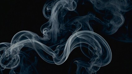 Fototapeta premium Wisps of dark smoke rise gracefully, twisting and turning in a mesmerizing ethereal display against a deep abstract black backdrop