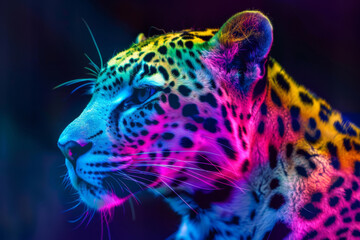 Leopard with rainbow neon colors showing concept of diversity