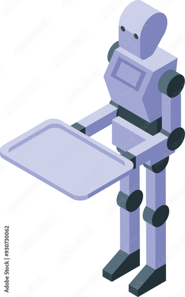 Aufkleber modern robot is holding an empty tray, ready to serve food in an isometric view