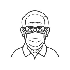 Elderly man with glasses wearing a face mask
