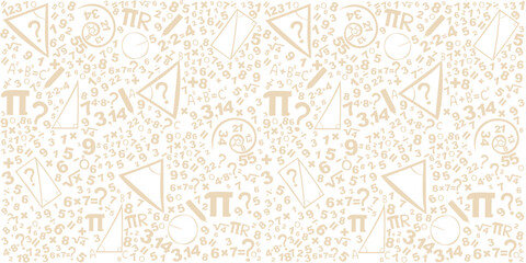 Mathematics concepts background. Concept of education. School vector seamless pattern with math formulas, calculations and figures. Algebra, geometry, statistics, basic maths. Vector Illustration
