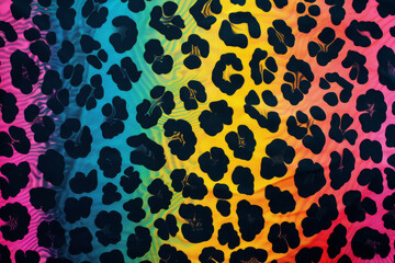 Obraz premium Colorful rainbow neon leopard animal print fabric background showing fashion textile