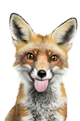 Fototapeta premium Funny portrait of a playful fox with its tongue out, isolated, cut out.