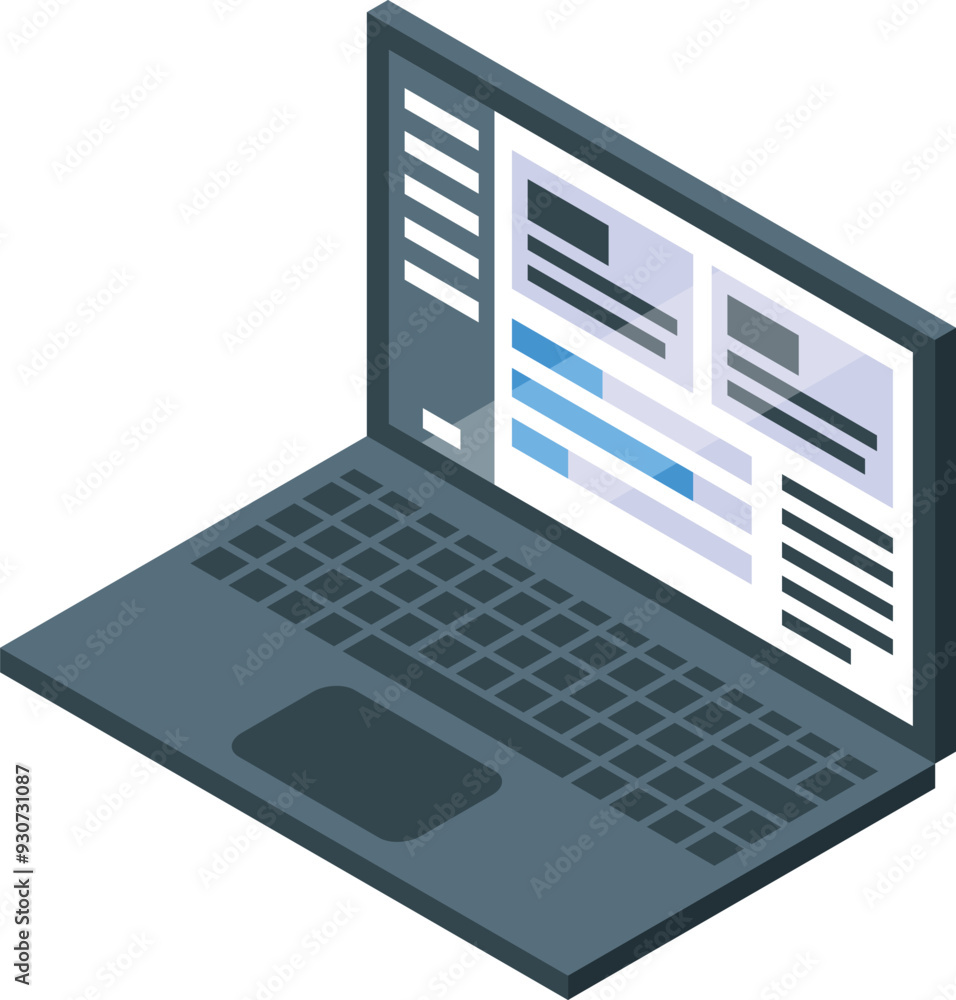 Poster laptop displaying business analytics dashboard with charts and data, visualizing key performance ind