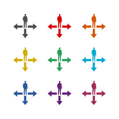 Businessman with way icon isolated on white background. Set icons colorful
