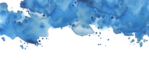 PNG Ink watercolor hand drawn blot. Wet blue color paper texture stain on transparent background.