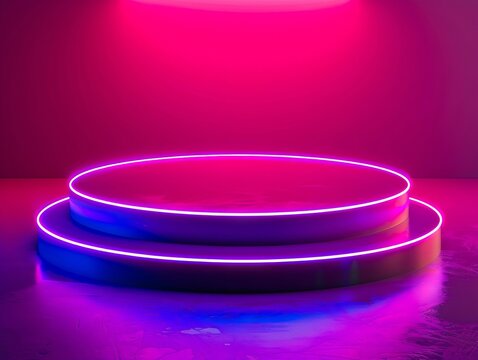 A pink and blue neon light on a pink and purple background
