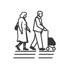 Elderly Couple Walking Man Using a Walker