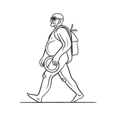 Elderly Man in Goggles with Backpack and Lifebuoy Walking