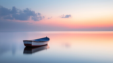 Naklejka premium Serenity on the Water: A Boat in Calm Waters. Generative AI