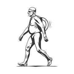 Fototapeta premium Elderly Man Walking With Swimming Gear