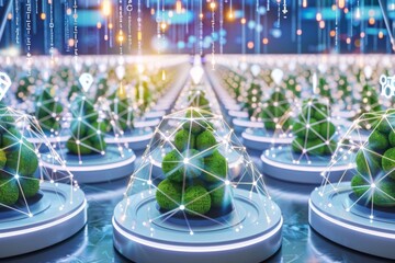 A Photography of A sprawling agricultural landscape with autonomous farming equipment equipped with sensors and data analytics tools, optimizing crop yields and resource management with big da