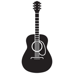 Obraz premium Electric guitar silhouette on white background, Acoustic guitar silhouette, Acoustic and heavy rock electric guitars musical instruments