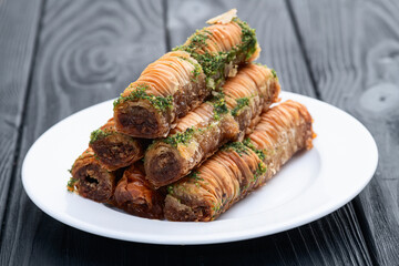 Traditional Turkish dessert baklava with walnut