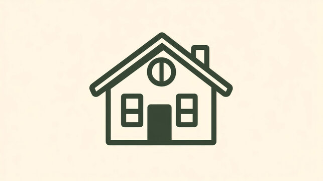 recommend clip art: A minimalist house icon featuring a pitched roof with a chimney, circular window at the top, and two rectangular windows beside a door.