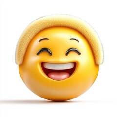 Fototapeta premium A joyful 3D emoji with fluffy fur and a glossy finish, radiating happiness against a white backdrop in ultra-high resolution