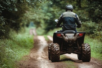Four Wheeler Adventure: Quad Bike Riding Cross Country on a Dirt Road from Behind