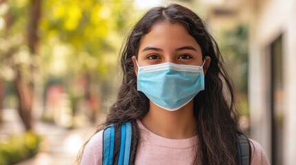 Hispanic College Student with Mask Returning to School Amid Omicron Variant Era