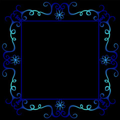Beautiful blue patterned frame on a black background
