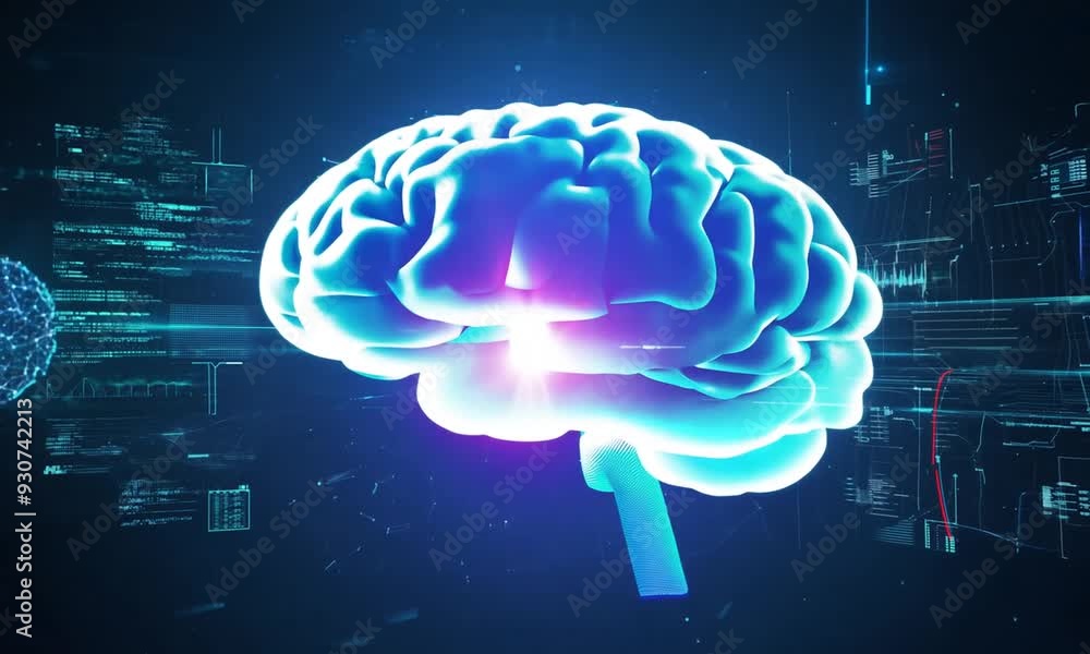 Poster glowing brain with neural networks, symbol of futuristic ai and technology innovation. illustration 