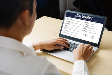 Digital legal contract provide terms and conditions document on computer screen ready for online digital signature for deal agreement of future business snugly