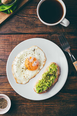 Fried egg and toast with mashed avocado