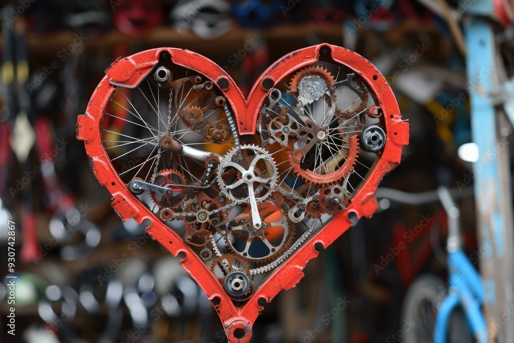 Wall mural a unique timepiece crafted from interlocking gears, forming the shape of a heart