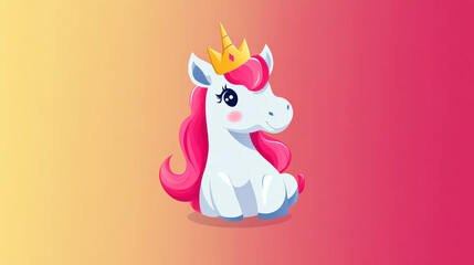 Naklejka premium unicorn wearing a small, simple crown, set against a plain background