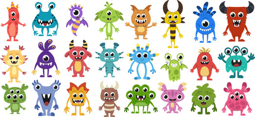 Cute cartoon monsters for halloween big set. Collection of fantasy creatures or aliens. © Ирина Яшкирева