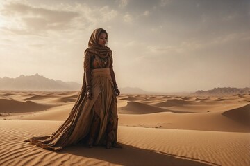 Woman Standing in the Desert in Arab Attire