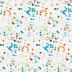 Simple glitch geometric seamless abstract pattern with playful woven summer color. Bright whimsical gender neutral bold irregular shape textile Cotton effect background. 
