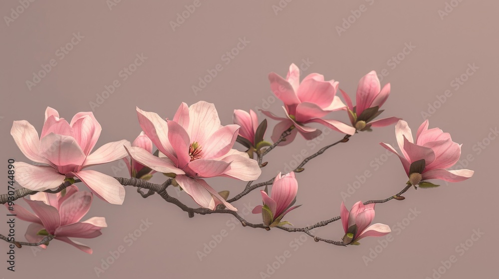 Poster a close-up shot of a pink flower on a branch, suitable for use in floral designs or as a decorative 
