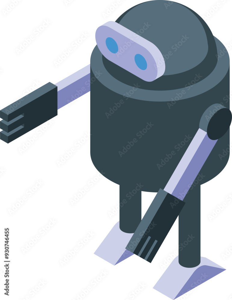 Poster 3d illustration of a chatbot robot standing and showing two hands