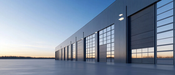 Modern Industrial Warehouse Exteriors at Dawn