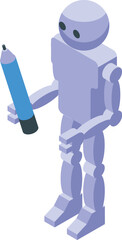 Humanoid robot is holding a pencil, symbolizing its ability to assist in creative writing tasks