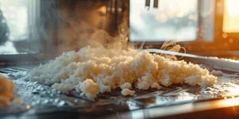 Automated sushi rice molding machine preparing Japanese sushi rice