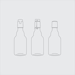 Different type glass bottles. Black outline. Vector illustration