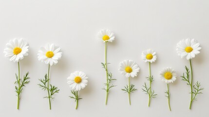 White background with daisies, space for text, realistic flowers