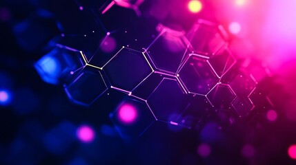 A close up of a purple and blue background with hexagons