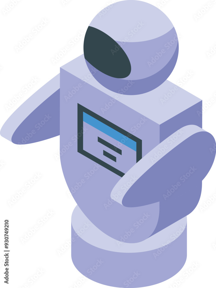 Poster white modern robot showing data on display isometric view isolated on white background