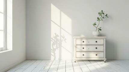 Chic drawer set by white wall indoors room for text