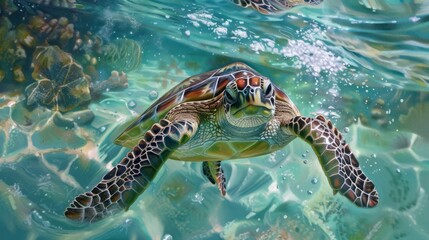 Obraz premium Sea Turtle Swimming Underwater