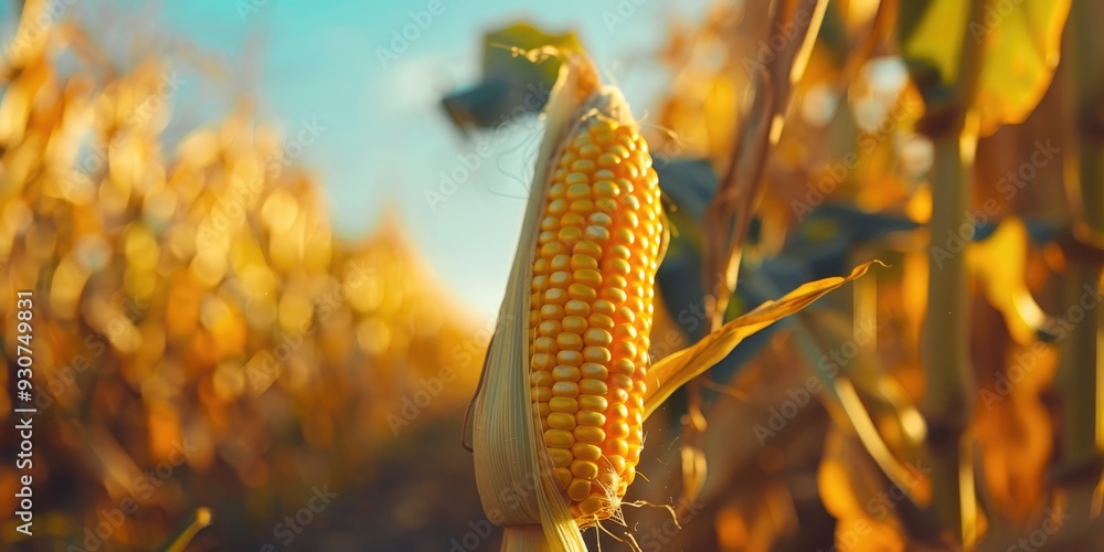 Canvas Prints selective focus image of a corn cob in an organic corn field ripe yellow maize on the cob close up v